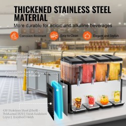 Kylmäjuoma-annostelija ruostumattomasta teräksestä neljällä kahdentoista litran säiliöllä viisisataakymmenen watin