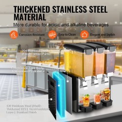 Juoma-annostelija kolme 10 litran säiliötä ruostumatonta terästä 7–12 asteen jäähdytys