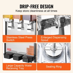 Juoma-annostelija kolme 10 litran säiliötä ruostumatonta terästä 7–12 asteen jäähdytys