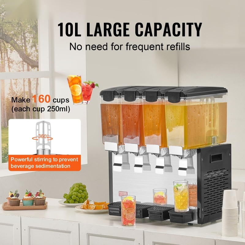 Kaupallinen juoma-annostelija 4 säiliötä 10 L elintarvikekelpoinen kylmille juomille