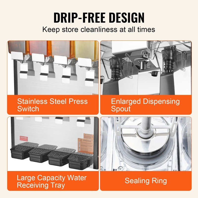 Kaupallinen juoma-annostelija 4 säiliötä 10 L elintarvikekelpoinen kylmille juomille