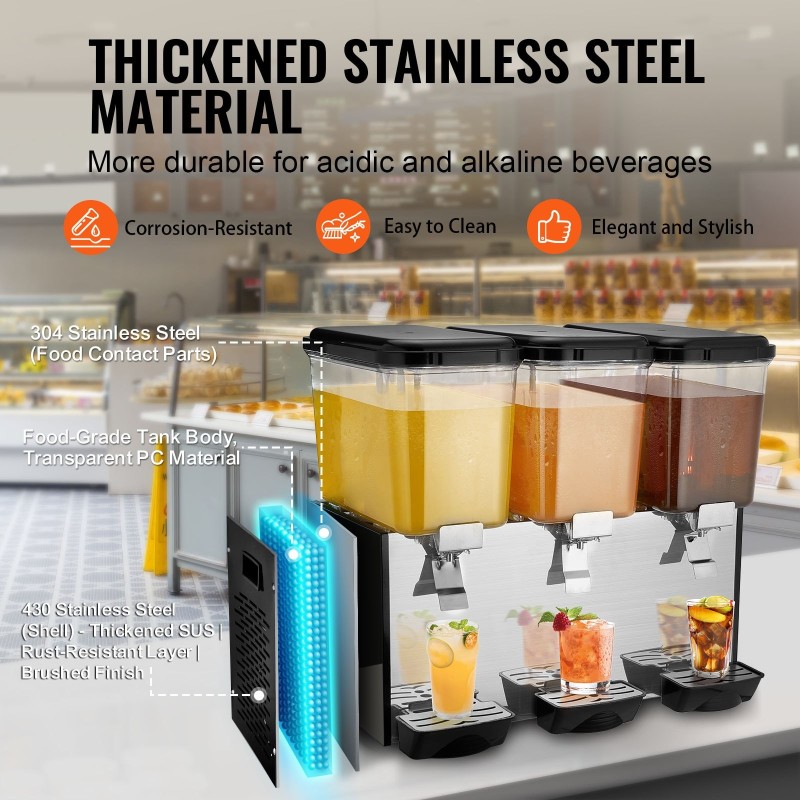 Kylmäjuoma-annostelija kolme säiliötä jokaisessa kahdeksantoista litraa ruostumaton teräs ammattikäyttöön