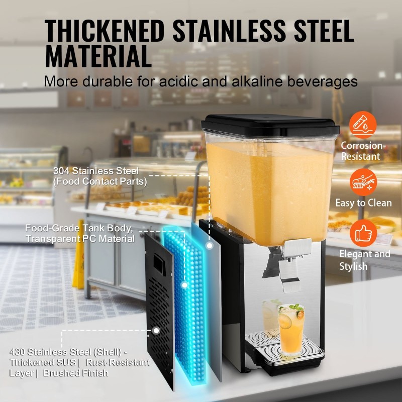 Kylmäjuoma-annostelija 18 l elintarvikekelpoinen säiliö ammattikäyttöön 300 watin teho