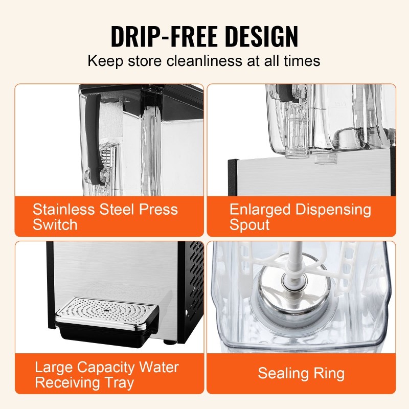 Juoma-annostelija 12 l 304 ruostumaton teräs jäähdytys 7–12 °C ravintola-baarikäyttöön