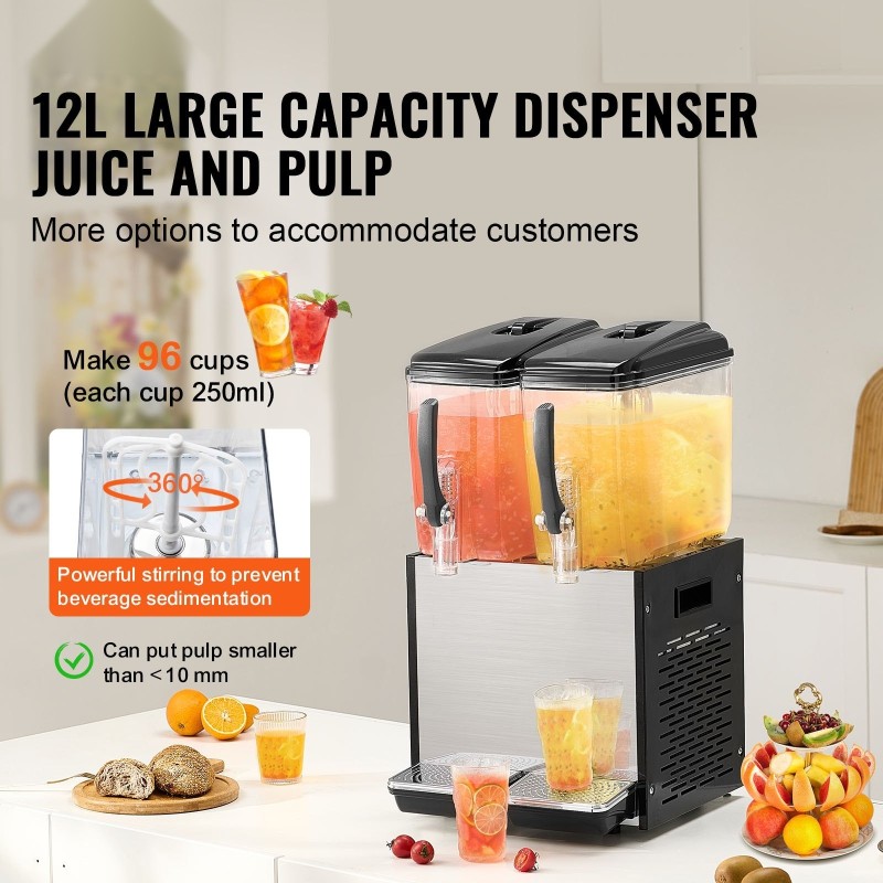 Kaksisäiliöinen juomajakelija kahdella 12 l säiliöllä ruostumatonta terästä jäähdytys 7–12 °C