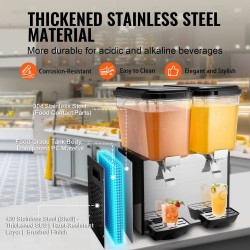 Juoma-annostelija kaksi säiliötä kahdeksantoista litraa kukin ruostumattomasta teräksestä kylmille juomille