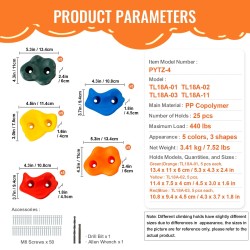 Kiipeilyotteet 25 kpl PP-kopolymeeri eri kokoja lapsille ja aikuisille sisä- ja ulkokäyttöön