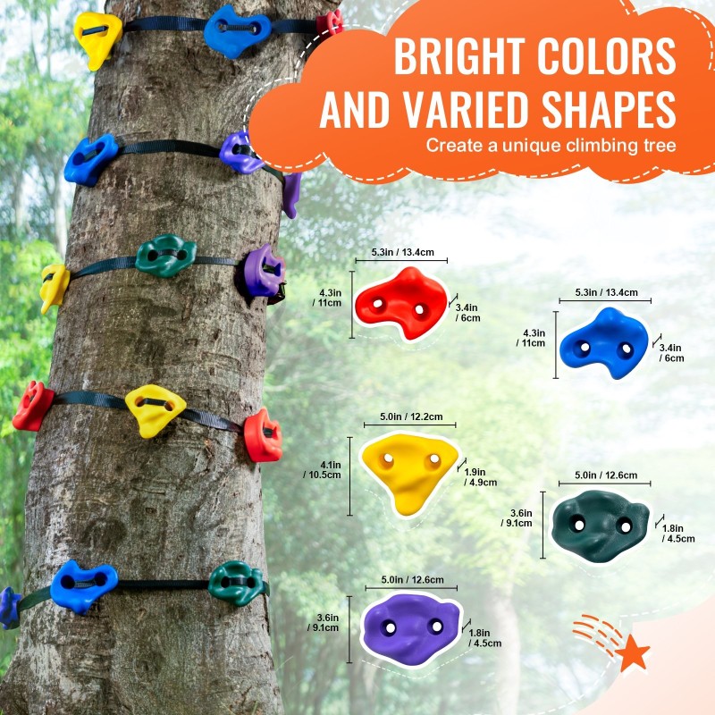 Puuhun asennettavat PP-kopolymeeriset kiipeilyotteet 20 kpl ja 6 räikkähihnaa