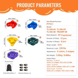 Puuhun kiinnitettävä kiipeilypidikesetti 12 pidikettä 6 hihnaa lapsille ja aikuisille
