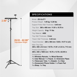 Projektoriteline kolmijalka säädettävä 685–1600 mm tarjotin 300×400 mm hanhenkaulainen puhelinpidike