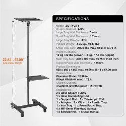 Lattiamallinen projektoriteline pyörillä korkeussäädettävä 580–1455 mm kaksi tasoa musta