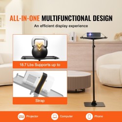 Lattiamallinen projektoriteline säädettävä 770–1610 mm muovitarjotin rautalevypohja 8,5 kg kantavuus