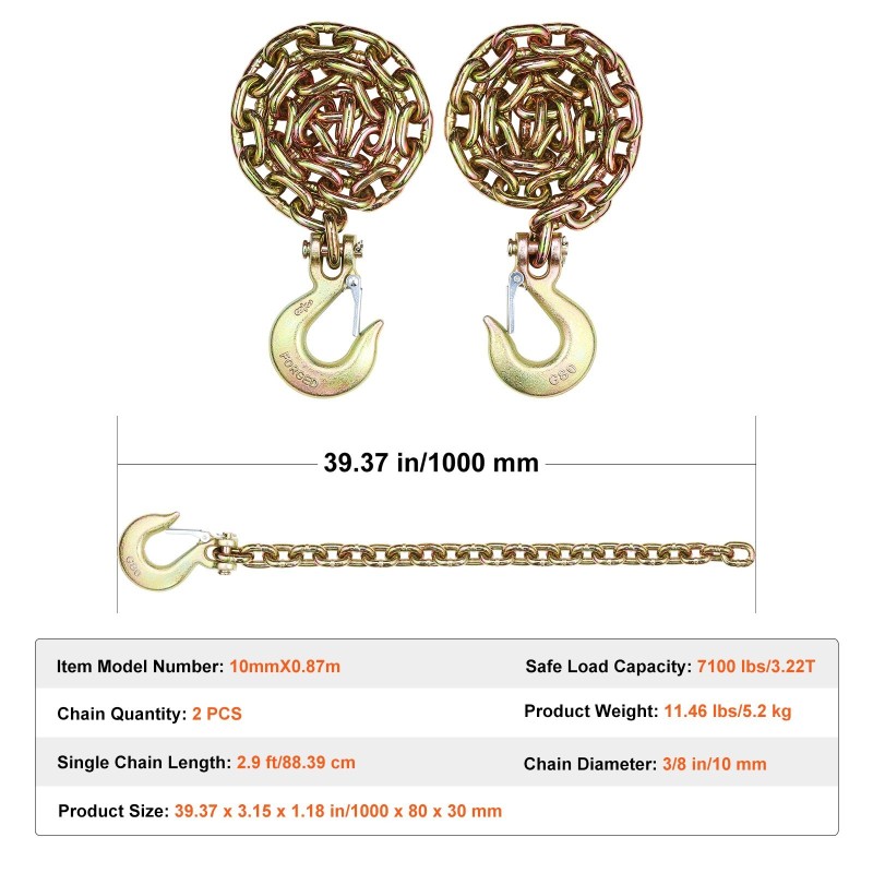 Kuljetussidontaketju G80 10 mm 0,87 m 3,22 t 2 kpl hinauskäyttöön