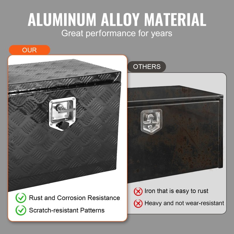 Alumiininen timanttikuvioitu alalaatikko 610 x 355 x 405 mm lukittava ajoneuvon alle