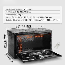 Rungon alle asennettava alumiininen työkalulaatikko 760×432×457 mm lukolla