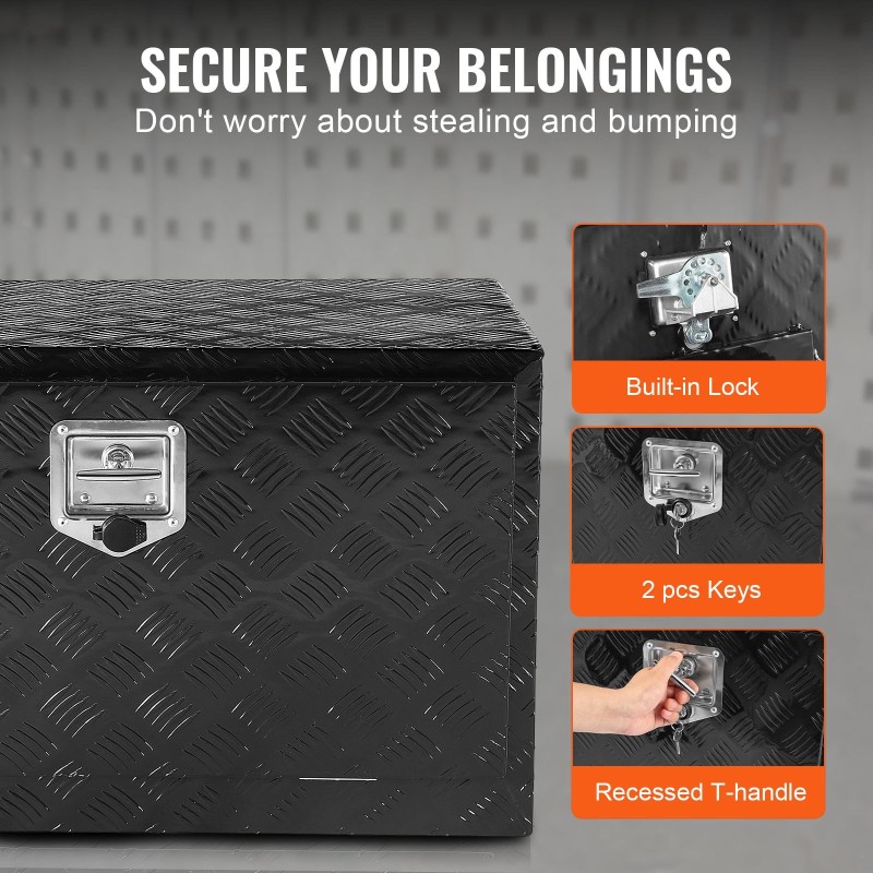 Auton alle asennettava alumiininen työkalulaatikko 914×610×610 mm vesitiivis lukolla