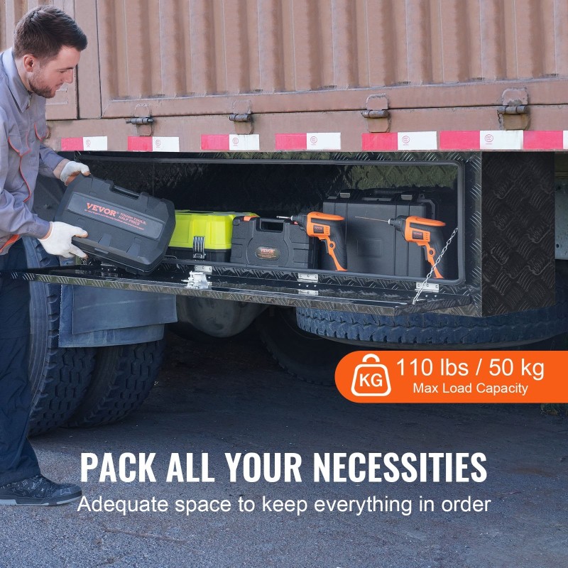 Alumiininen alalaatikko ajoneuvoon 1524x432x457 mm timanttipintainen lukittava T-mallinen kahva