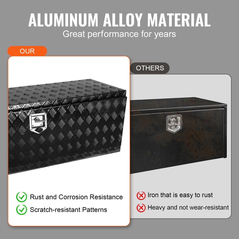 Alumiininen alalaatikko ajoneuvoon 1524x432x457 mm timanttipintainen lukittava T-mallinen kahva