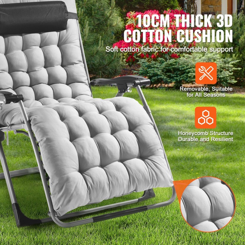 Taittuva 33-tuumainen painottomuuslepotuoli teräsrunko kestävä kangas irrotettava puuvillatyyny harmaa