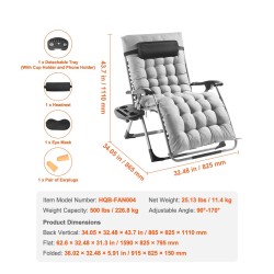 Taittuva 33-tuumainen painottomuuslepotuoli teräsrunko kestävä kangas irrotettava puuvillatyyny harmaa