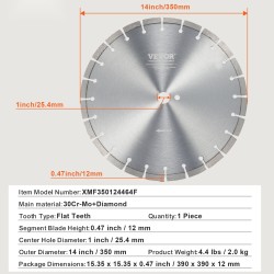 Timanttilaikka 350 mm betonille 12 mm segmenttikorkeus 25,4 mm keskiöreikä