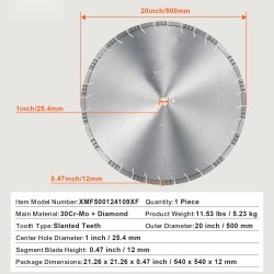 Timanttilaikka 500 mm seosteräksirunko timanttisegmentit 12 mm 1 kpl vinohampainen betonille