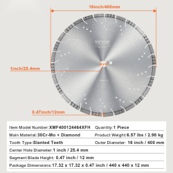 Timanttilaikka 400 mm 12 mm segmenttikorkeus 25,4 mm keskireikä betonille ja laatoille