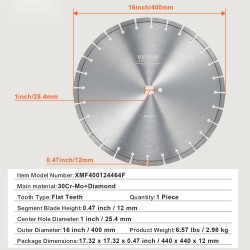 Timanttilaikka 400mm betonille 12mm segmenttikorkeus 25,4mm keskireikä märkä ja kuivaleikkaus