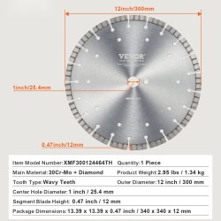 Timanttiterä 300 mm 12 mm segmenttikorkeus 25,4 mm keskireikä betonille ja kivelle