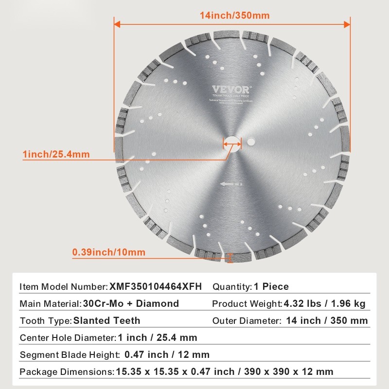Timanttiterä 350 mm vinohampainen betonille laatoille ja tiilille