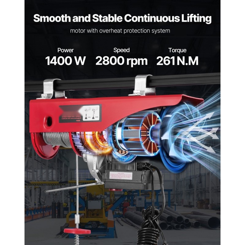 Sähkönostin seosteräsrunko päällystetty teräsvaijeri kaksiköysi 1000 kg yksiköysi 500 kg