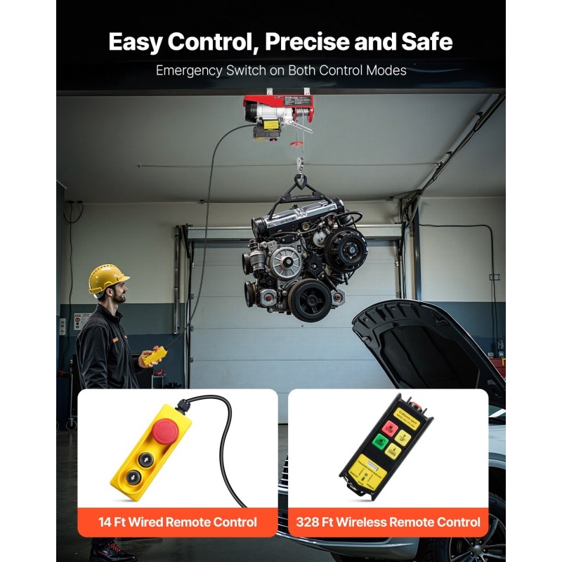 Sähkökäyttöinen vaijerivinssi seosteräksinen runko 200 kg langaton ja langallinen ohjaus