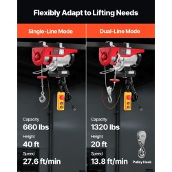 Sähköinen vaijerinostin seosterunkoinen 300/600 kiloa 12/6 metriä langaton 100 metriä
