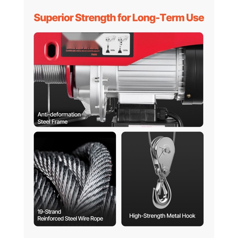 Sähköinen vaijerinostin seosterunkoinen 300/600 kiloa 12/6 metriä langaton 100 metriä