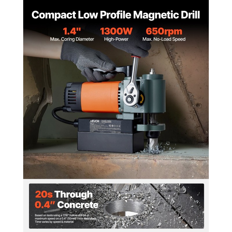 Matalaprofiilinen magneettiporakone metallirunko 1300W 35 mm poraushalkaisija 10000N magneettivoima 19 mm varsi