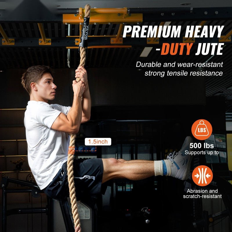 Kiipeilyköysi juuttikuitua 3,05 m 38 mm halkaisija kuntosalitreeniin