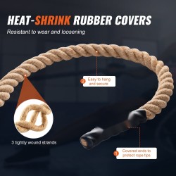 Kiipeilyköysi juuttikuitua 3,05 m 38 mm halkaisija kuntosalitreeniin