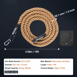 Kuntosalin kiipeilyköysi juuttikuitua 38,1 mm 4,58 m sisäharjoitteluun