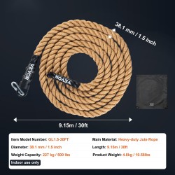 Juuttiköysi kuntoiluun ja kiipeilyyn 3,8 cm halkaisija 9,15 m pituus