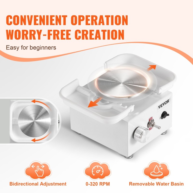 Sähköinen savenvalupyörä 0-320 kierrosta minuutissa irrotettava allas 2,56 ja 3,94 tuuman lautaset