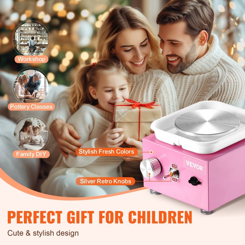 Sähköinen savenvalupyörä 0–320 kierrosta minuutissa irrotettava allas kaksi lautasta 18 työkalua pinkki