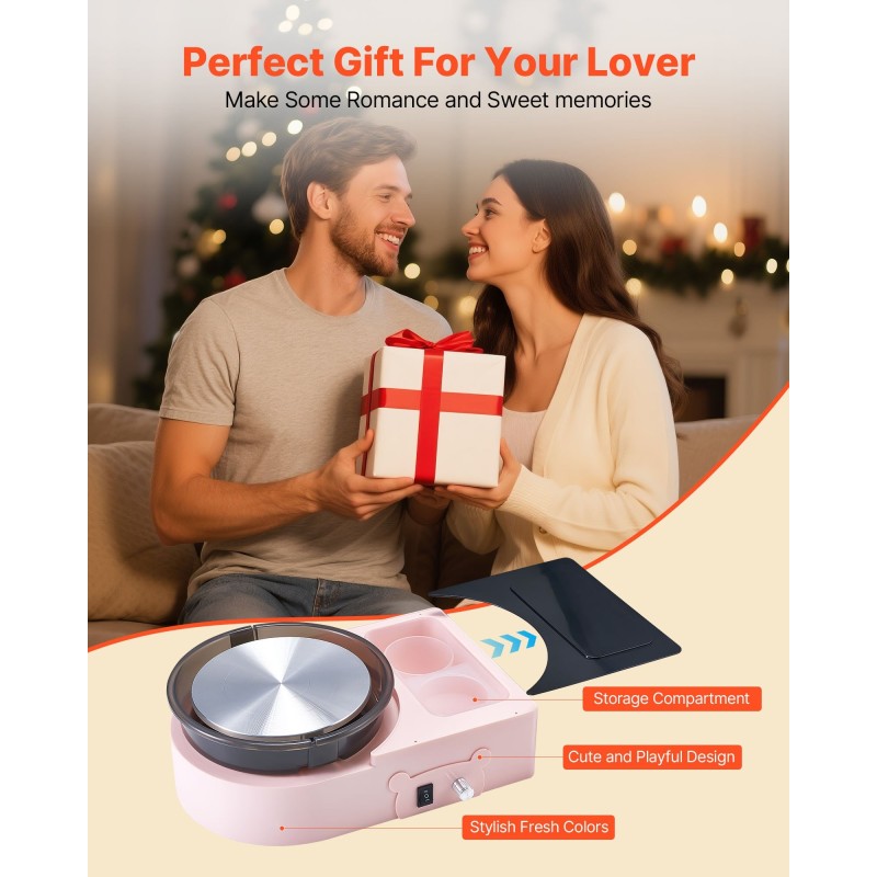 Mini keramiikkasorvi alumiinisella 158 mm lautasella säädettävä nopeus sisältää muotoilutyökalut pinkki