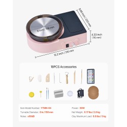 Mini keramiikkasorvi alumiinisella 158 mm lautasella säädettävä nopeus sisältää muotoilutyökalut pinkki