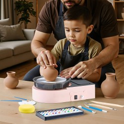 Mini keramiikkasorvi alumiinisella 158 mm lautasella säädettävä nopeus sisältää muotoilutyökalut pinkki