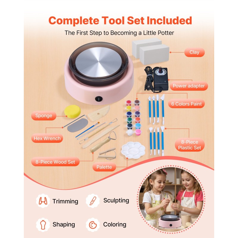 Sähkökäyttöinen minisorvipyörä 158 mm alumiinisorvialustalla portaaton nopeudensäätö 0–140 eteen ja taaksepäin lapsille