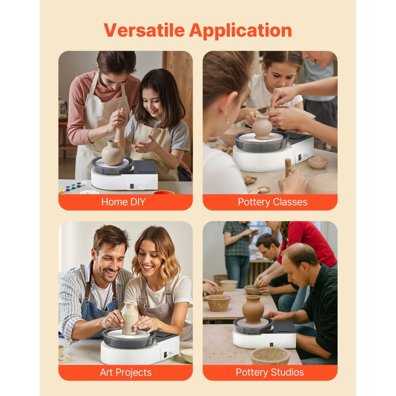 Mini-savikiekkokone alumiinipyöritysalusta 158 mm säädettävä nopeus 0–140 kierrosta minuutissa lapsille ja aikuisille