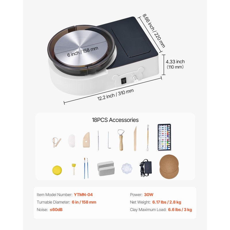 Mini-savikiekkokone alumiinipyöritysalusta 158 mm säädettävä nopeus 0–140 kierrosta minuutissa lapsille ja aikuisille