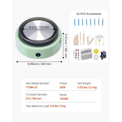 Mini-savityöpyörä 158 mm alumiinikääntöalustalla 30W säädettävä nopeus eteen ja taakse pyörivä lapsille