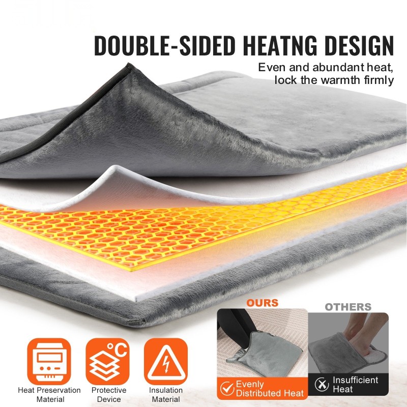 Sähkökäyttöinen flanellinen jalkalämmitin 39 x 38 cm kaksipuolinen 6 lämmitystasoa ajastin