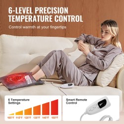 Sähkökäyttöinen flanellinen jalkalämmitin 39 x 38 cm kaksipuolinen 6 lämmitystasoa ajastin